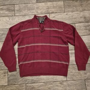 Oscar de la Renta 1/4 Zip Pullover Sweater XL Burgundy Striped 100% Cotton